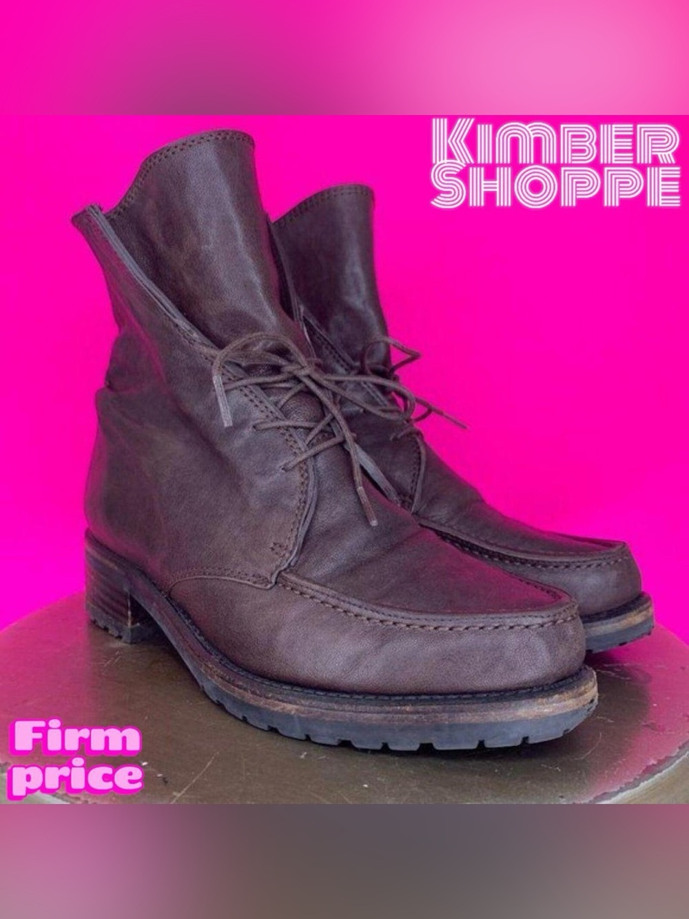 Brown Leather Moc Toe Hiking Lug Sole Paper Bag Collar Lace-Up Ankle Boot US 5.5